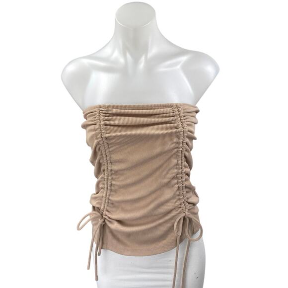 Princess Polly Brown Strapless Sleeveless Ruched Tie Ribbed Tube Tank Top Size 2 - Picture 1 of 3